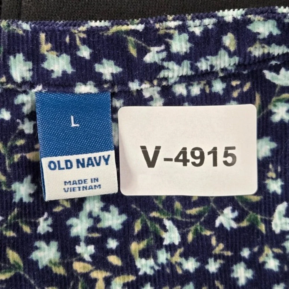 Old Navy Women‎ Top L Blue Ditsy Floral Oversized Corduroy Blouse Puff Sleeve